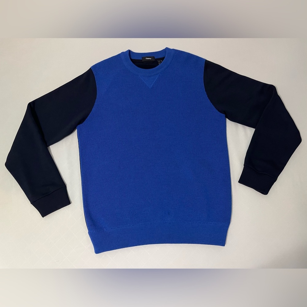 Men’s Theory Combo‎ Knit Sweater Merino Wool Ribbed M Black Blue
